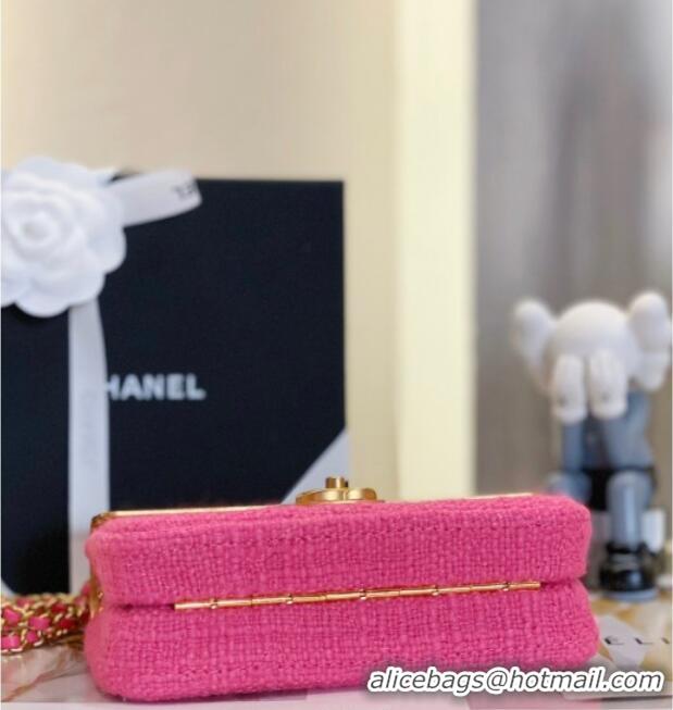 Well Crafted Chanel Tweed & Gold-Tone Cutout Letters Flap Bag 13053 Dark Pink 2025