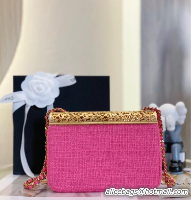 Well Crafted Chanel Tweed & Gold-Tone Cutout Letters Flap Bag 13053 Dark Pink 2025