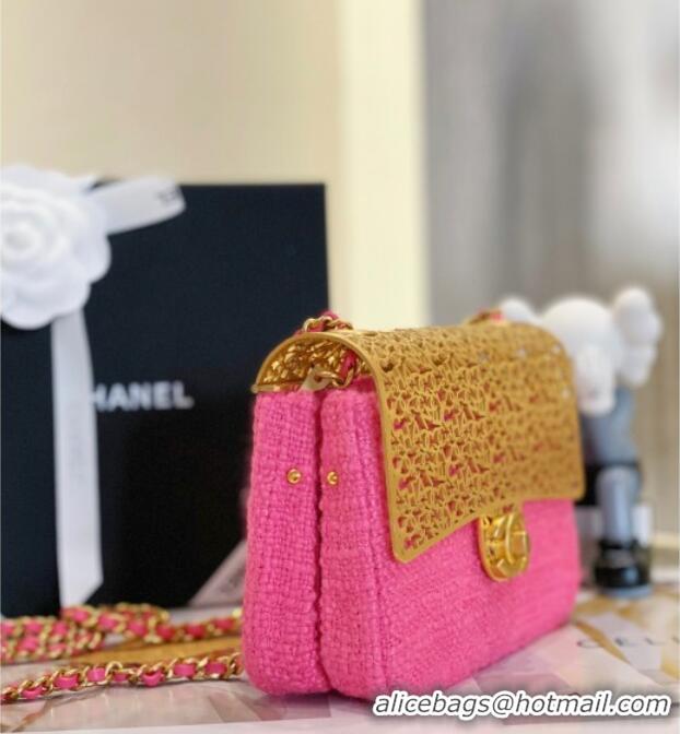 Well Crafted Chanel Tweed & Gold-Tone Cutout Letters Flap Bag 13053 Dark Pink 2025