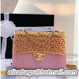 Buy Fashionable Chanel Tweed & Gold-Tone Cutout Letters Flap Bag 13053 Light Pink 2025