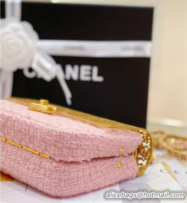 Buy Fashionable Chanel Tweed & Gold-Tone Cutout Letters Flap Bag 13053 Light Pink 2025