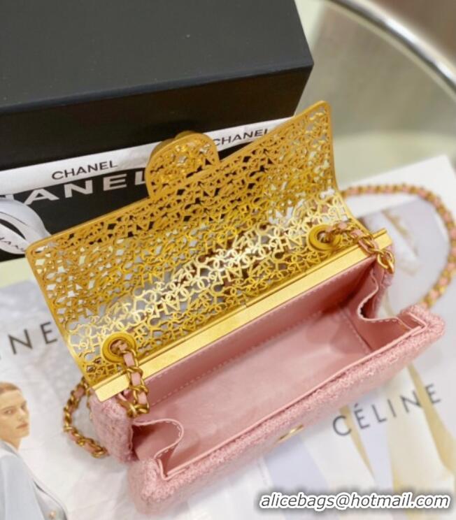 Buy Fashionable Chanel Tweed & Gold-Tone Cutout Letters Flap Bag 13053 Light Pink 2025