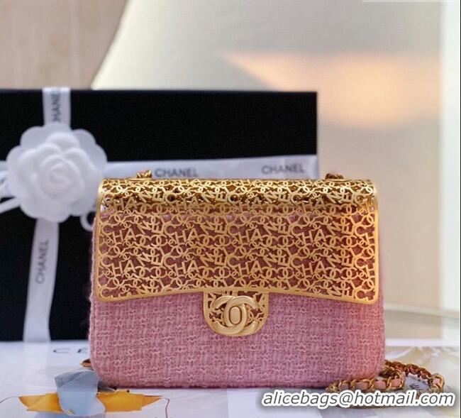 Buy Fashionable Chanel Tweed & Gold-Tone Cutout Letters Flap Bag 13053 Light Pink 2025