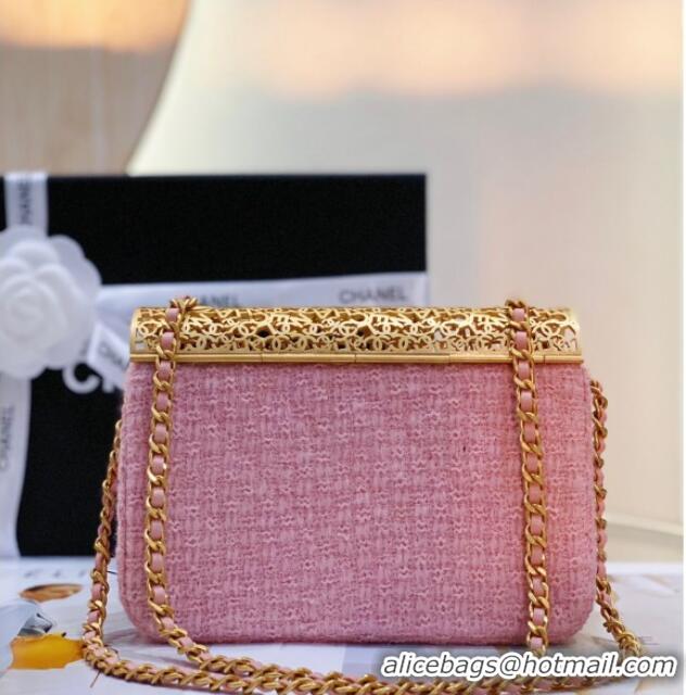 Buy Fashionable Chanel Tweed & Gold-Tone Cutout Letters Flap Bag 13053 Light Pink 2025