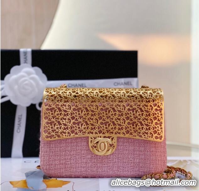 Buy Fashionable Chanel Tweed & Gold-Tone Cutout Letters Flap Bag 13053 Light Pink 2025