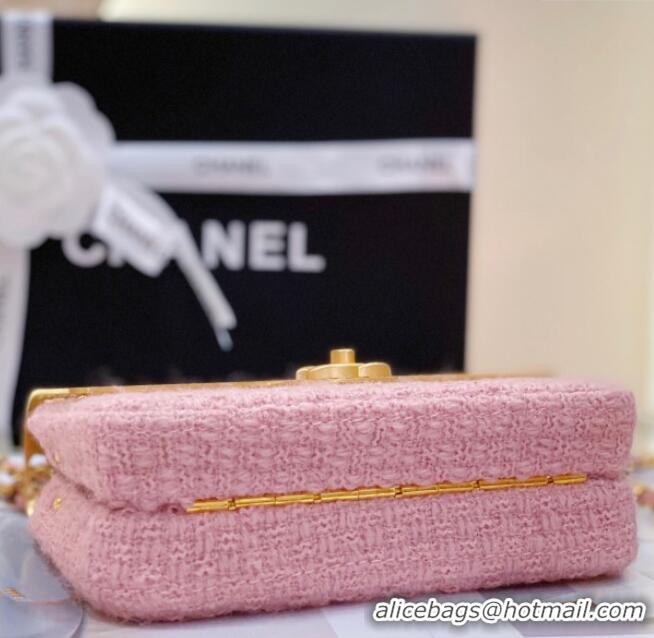 Buy Fashionable Chanel Tweed & Gold-Tone Cutout Letters Flap Bag 13053 Light Pink 2025