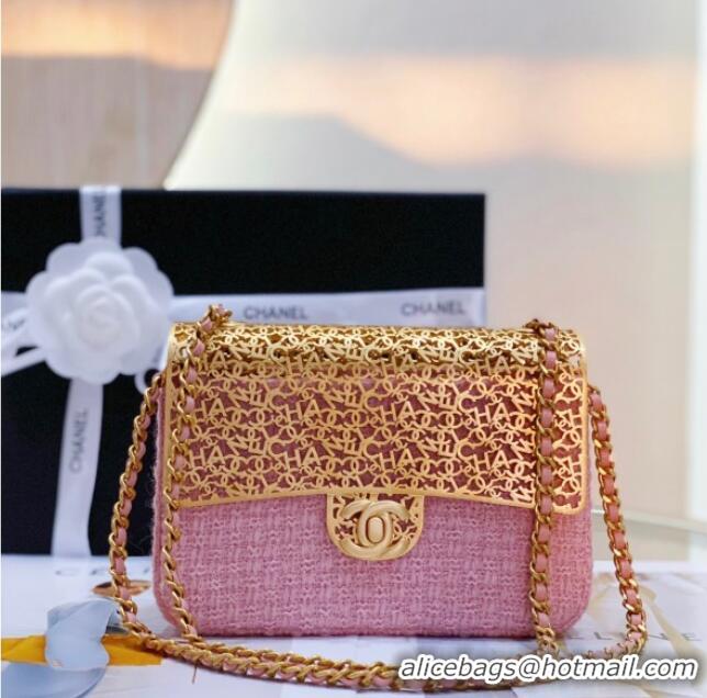 Buy Fashionable Chanel Tweed & Gold-Tone Cutout Letters Flap Bag 13053 Light Pink 2025