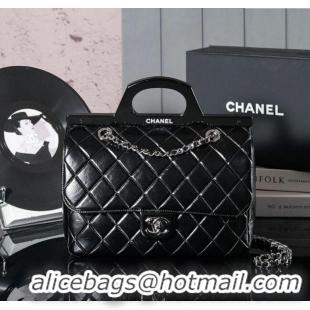 Famous Brand Chanel Vintage Oiled Calfskin Flap Bag with Top Handle Bag 8021 Black/Silver 2025