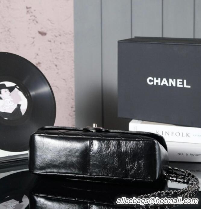 Famous Brand Chanel Vintage Oiled Calfskin Flap Bag with Top Handle Bag 8021 Black/Silver 2025