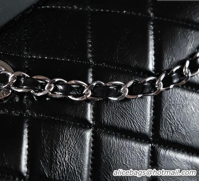 Famous Brand Chanel Vintage Oiled Calfskin Flap Bag with Top Handle Bag 8021 Black/Silver 2025