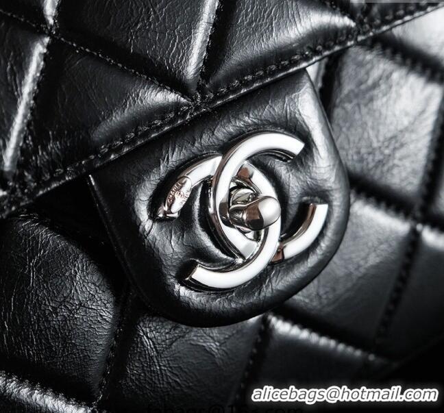 Famous Brand Chanel Vintage Oiled Calfskin Flap Bag with Top Handle Bag 8021 Black/Silver 2025