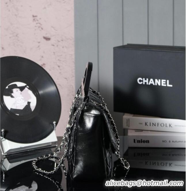 Famous Brand Chanel Vintage Oiled Calfskin Flap Bag with Top Handle Bag 8021 Black/Silver 2025