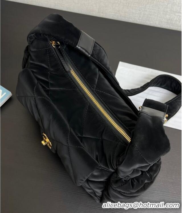 Buy Fashionable Chanel Coco Snow Velvet-Like Nylon Large Flap Bag 13062 Black 2025