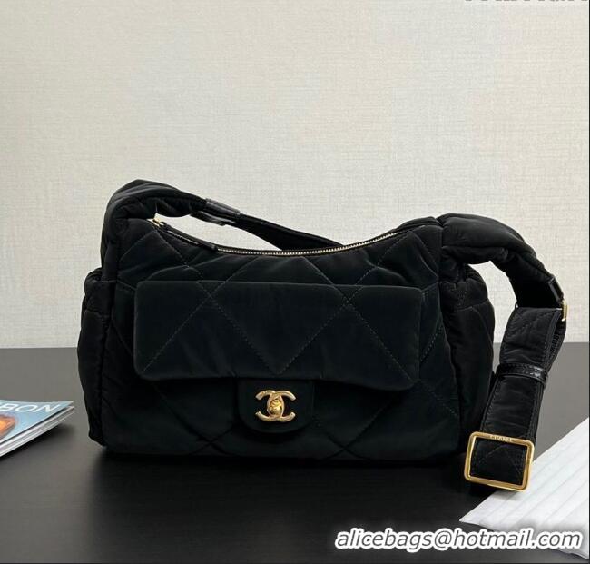 Buy Fashionable Chanel Coco Snow Velvet-Like Nylon Large Flap Bag 13062 Black 2025