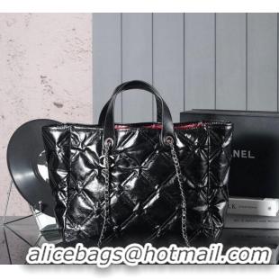 Top Design Chanel Vintage Puffer Quilted Shiny Calfskin Shopping Bag 13064 Black 2025