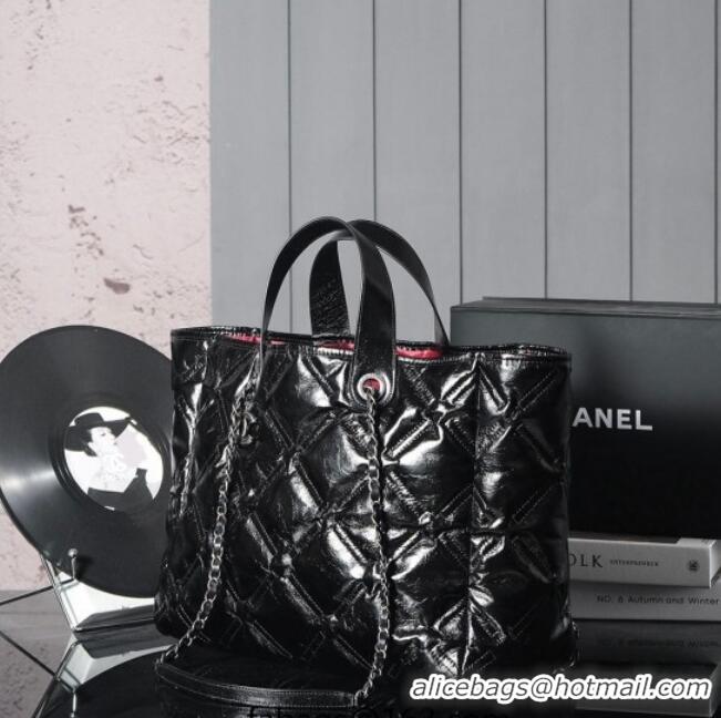 Top Design Chanel Vintage Puffer Quilted Shiny Calfskin Shopping Bag 13064 Black 2025