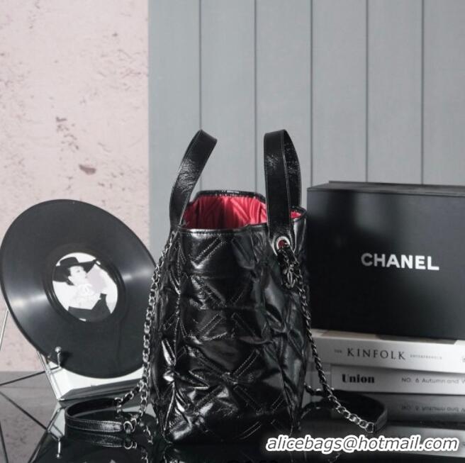 Top Design Chanel Vintage Puffer Quilted Shiny Calfskin Shopping Bag 13064 Black 2025