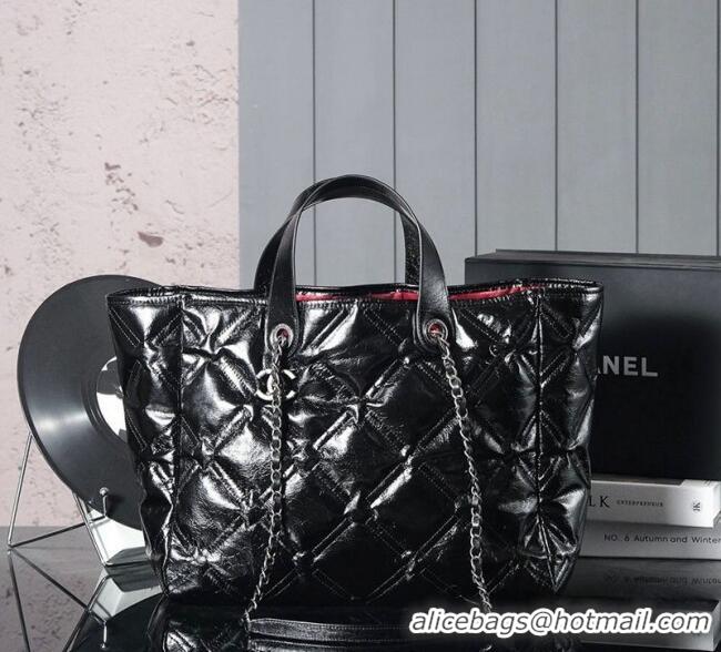 Top Design Chanel Vintage Puffer Quilted Shiny Calfskin Shopping Bag 13064 Black 2025