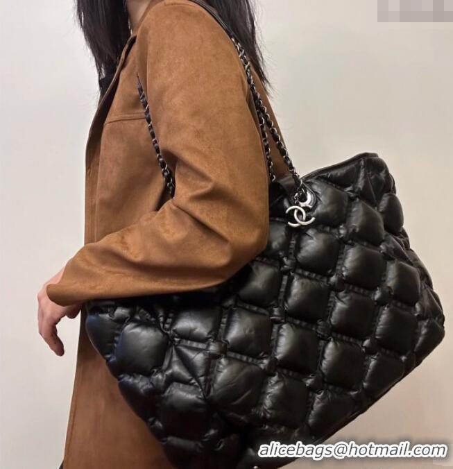 Top Design Chanel Vintage Puffer Quilted Shiny Calfskin Shopping Bag 13064 Black 2025