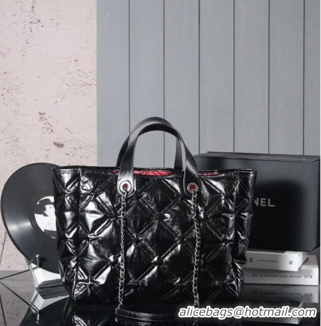 Top Design Chanel Vintage Puffer Quilted Shiny Calfskin Shopping Bag 13064 Black 2025