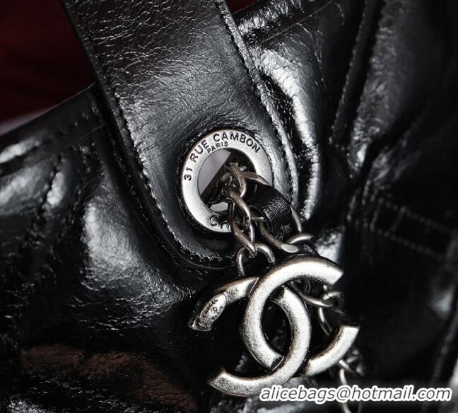 Top Design Chanel Vintage Puffer Quilted Shiny Calfskin Shopping Bag 13064 Black 2025