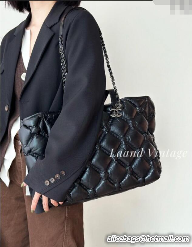 Top Design Chanel Vintage Puffer Quilted Shiny Calfskin Shopping Bag 13064 Black 2025