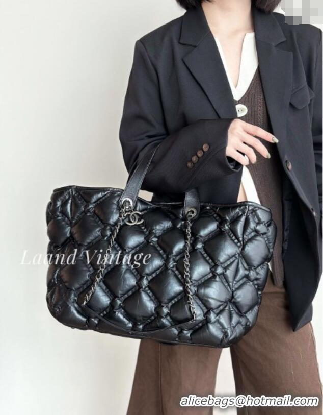 Top Design Chanel Vintage Puffer Quilted Shiny Calfskin Shopping Bag 13064 Black 2025