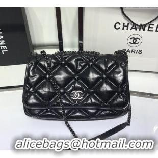 Affordable Price Chanel Vintage Puffer Quilted Shiny Calfskin Flap Bag 13065 Black 2025 (For Man and Women)