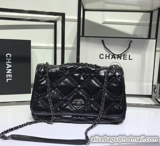 Affordable Price Chanel Vintage Puffer Quilted Shiny Calfskin Flap Bag 13065 Black 2025 (For Man and Women)