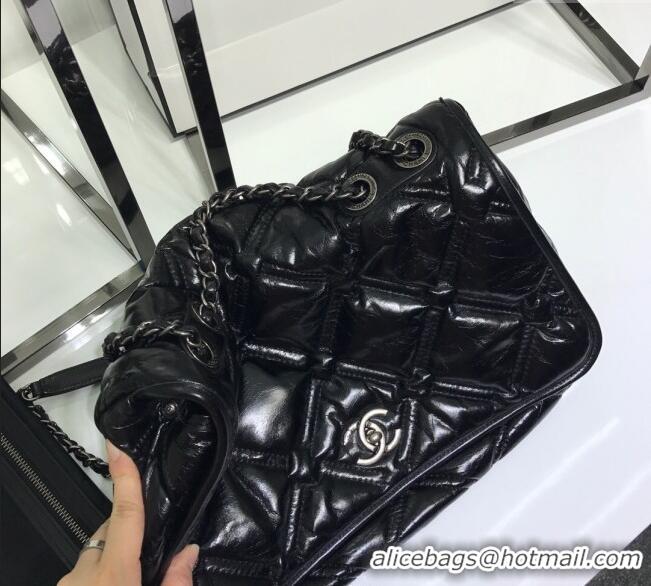 Affordable Price Chanel Vintage Puffer Quilted Shiny Calfskin Flap Bag 13065 Black 2025 (For Man and Women)