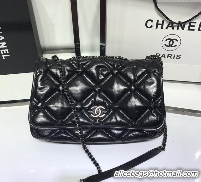 Affordable Price Chanel Vintage Puffer Quilted Shiny Calfskin Flap Bag 13065 Black 2025 (For Man and Women)