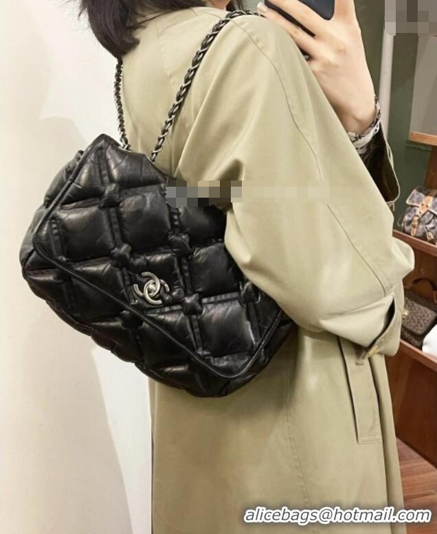 Affordable Price Chanel Vintage Puffer Quilted Shiny Calfskin Flap Bag 13065 Black 2025 (For Man and Women)