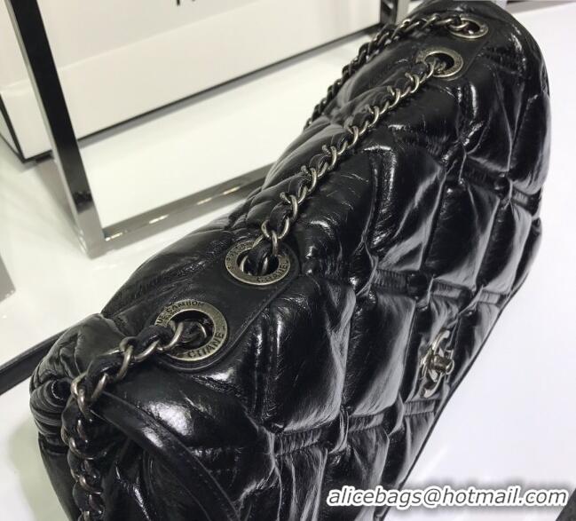 Affordable Price Chanel Vintage Puffer Quilted Shiny Calfskin Flap Bag 13065 Black 2025 (For Man and Women)