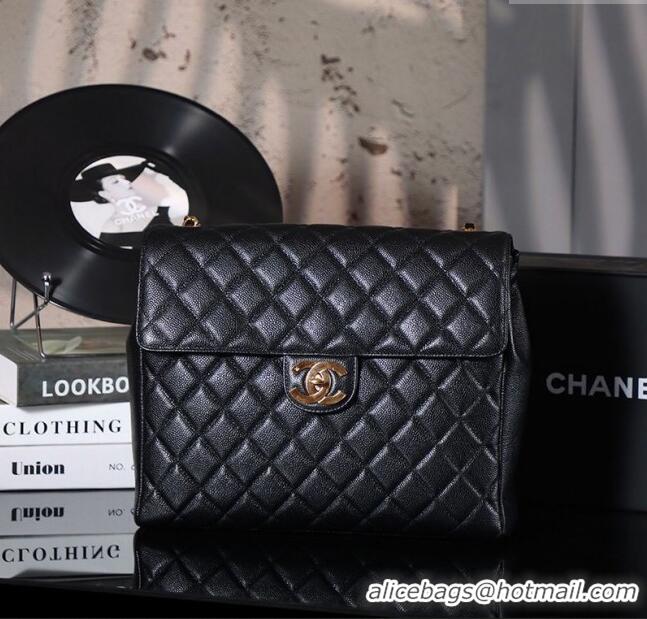 Super Quality Chanel Vintage Grained Calfskin Flap Bag 021302 Black 2025