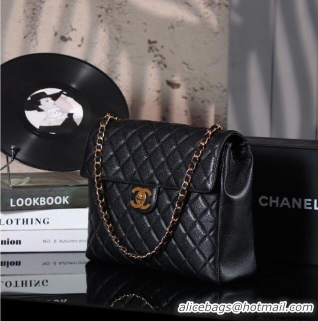 Super Quality Chanel Vintage Grained Calfskin Flap Bag 021302 Black 2025