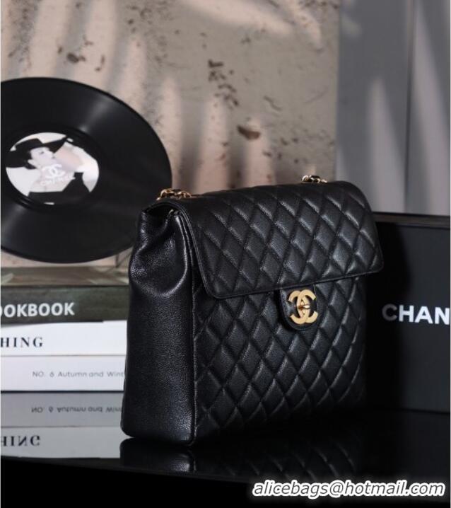 Super Quality Chanel Vintage Grained Calfskin Flap Bag 021302 Black 2025