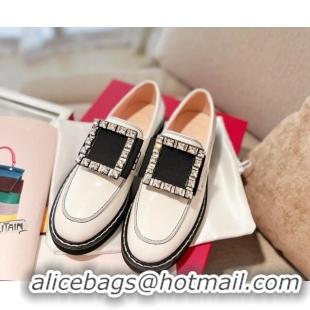 Good Looking Roger Vivier Viv' Rangers Strass Buckle Loafers in Leather White/Black 1115126