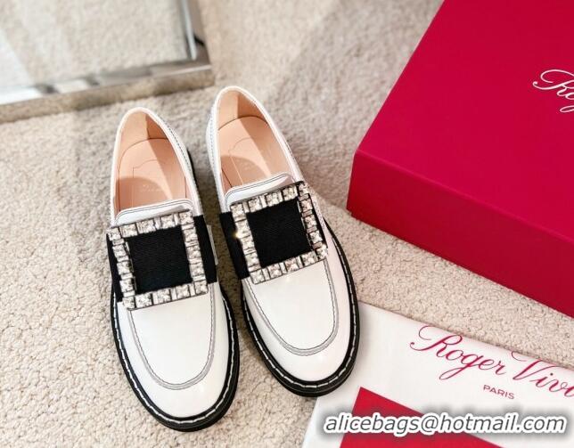 Good Looking Roger Vivier Viv' Rangers Strass Buckle Loafers in Leather White/Black 1115126