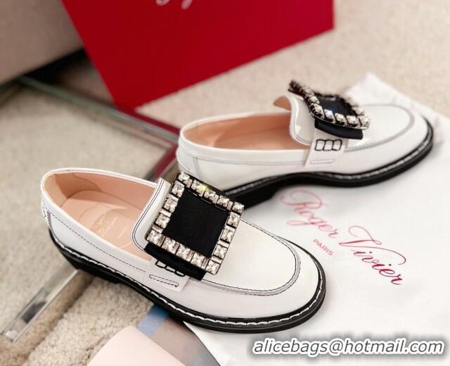 Good Looking Roger Vivier Viv' Rangers Strass Buckle Loafers in Leather White/Black 1115126