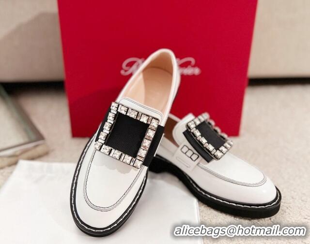 Good Looking Roger Vivier Viv' Rangers Strass Buckle Loafers in Leather White/Black 1115126