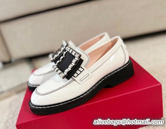 Good Looking Roger Vivier Viv' Rangers Strass Buckle Loafers in Leather White/Black 1115126