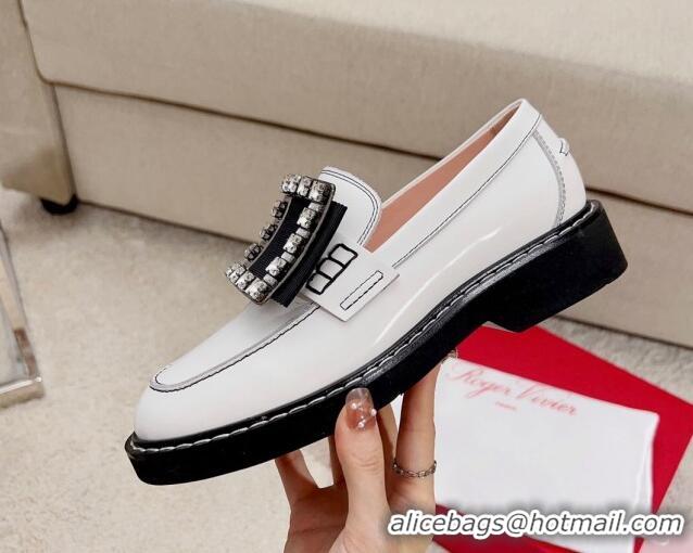 Good Looking Roger Vivier Viv' Rangers Strass Buckle Loafers in Leather White/Black 1115126