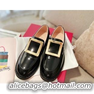 Unique Style Roger Vivier Viv' Rangers Metal Buckle Loafers in Black Patent Leather 1115127