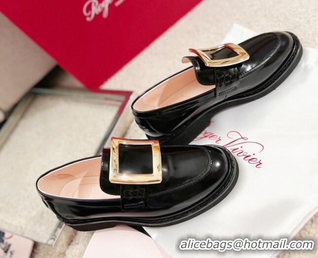 Unique Style Roger Vivier Viv' Rangers Metal Buckle Loafers in Black Patent Leather 1115127