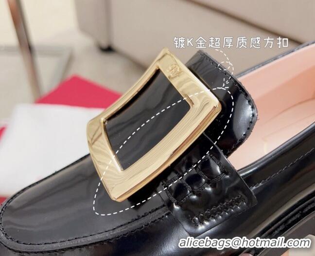 Unique Style Roger Vivier Viv' Rangers Metal Buckle Loafers in Black Patent Leather 1115127