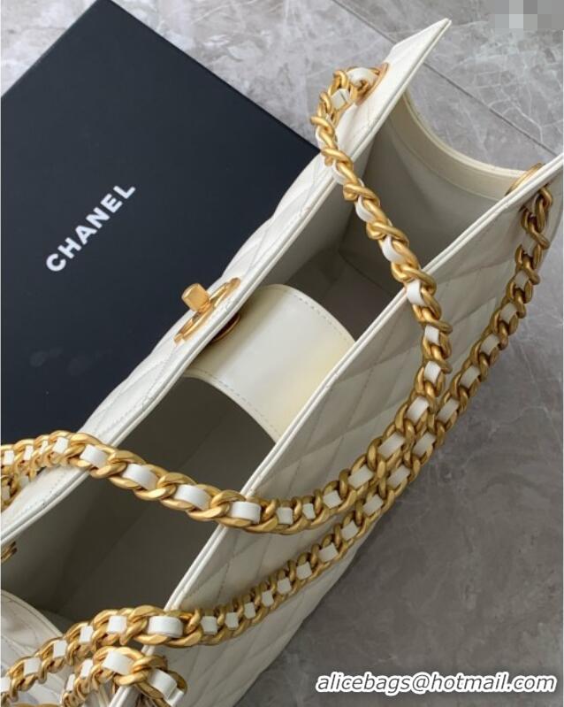 Buy Fashionable Chanel Quilted Calfskin Hobo Chain Bag AS5303 White 2025