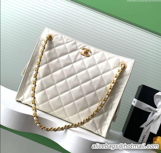 Buy Fashionable Chanel Quilted Calfskin Hobo Chain Bag AS5303 White 2025