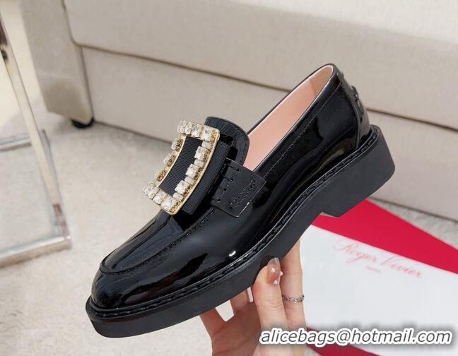 Best Product Roger Vivier Viv' Rangers Strass Buckle Loafers in Black Patent Leather 1115128