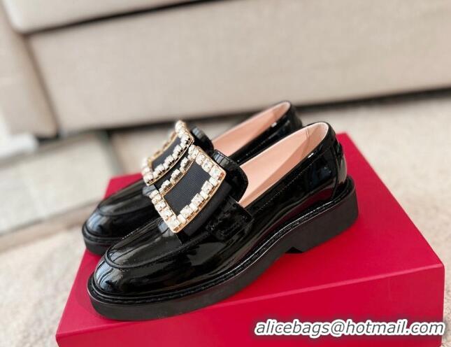 Best Product Roger Vivier Viv' Rangers Strass Buckle Loafers in Black Patent Leather 1115128