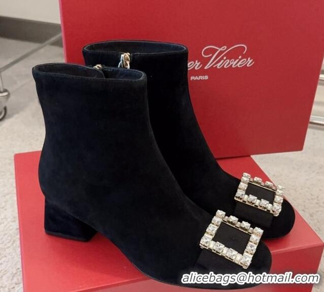 Durable Roger Vivier Très Vivier Strass Buckle Ankle Boots 4.5cm in Black Velvet 1115131